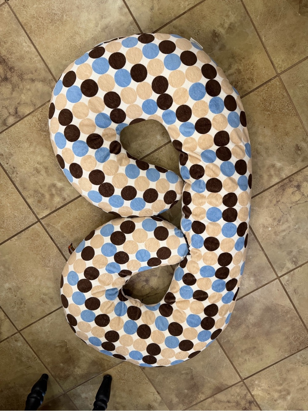 Leachco C-Shaped Body Pillow in Blue, Brown & Cream Polka Dot